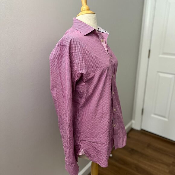 Ted Baker Pink Check Endurance Flip Cuff Button Down Shirt Mens 16.5 34/35 - Picture 10 of 11